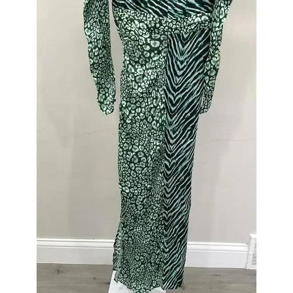 Rococo Sand Animal Print Satin Irene Gown Puff Sleeve Sheath Dress‎